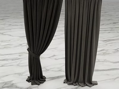 Elegant Black Curtains With Flowing Drapery On Marble Floor In Home Interior 3d model