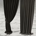 Elegant Black Curtains With Flowing Drapery On Marble Floor In Home Interior