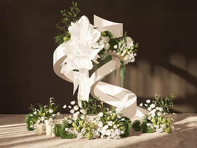 Elegant Romantic Floral Decoration With White Flowers Green Foliage White Ribbon And Small Bouquets 3d model