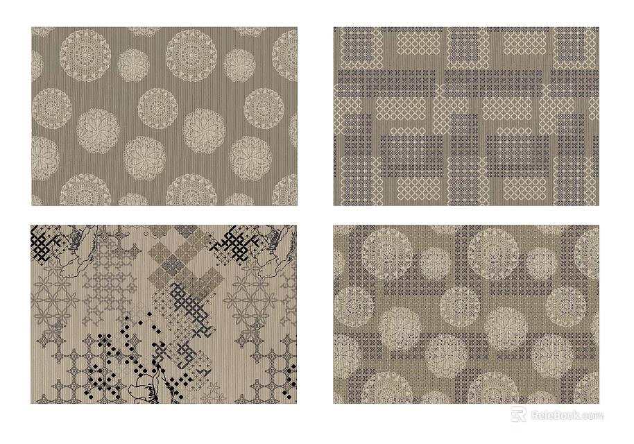 Assorted Square Rugs Featuring Circular Patterns Geometric Designs And Star Motifs 3d model
