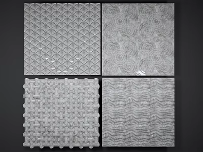 Four Textured Decorative Components With Geometric Spiral Woven Wave Patterns For Wall Decor 3d model