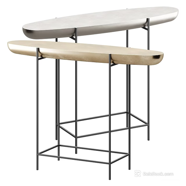 Modern Entryway And Side Cabinet Design With Metal Frame Wooden Top And Storage Space 3d model 