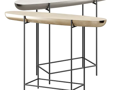 Modern Entryway And Side Cabinet Design With Metal Frame Wooden Top And Storage Space 3d model