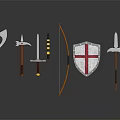 Medieval Weapons Collection Featuring Axes Swords Bow Shield And Daggers