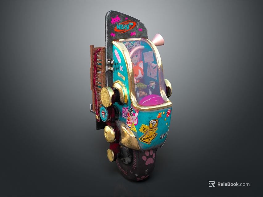 Colorful Custom Motorcycle With Vibrant Cartoon Stickers And Unique Decorative Details 3d model 