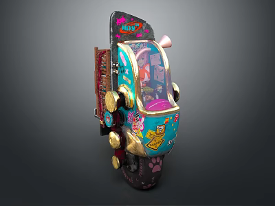 Colorful Custom Motorcycle With Vibrant Cartoon Stickers And Unique Decorative Details 3d model