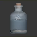 Transparent Glass Bottle With Blue Liquid And Orange Cap White Sediment At The Bottom