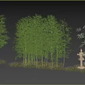 Landscape Sculpture Featuring Stone Lantern Amidst Bamboo Trees And Green Grass