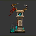 Detailed Fantasy Tower With Clock Antler Decorations And Green Base Ornaments