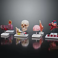 Abdominal Organs Anatomical Model Display With Skull Brain Leg And Heart Models On Stands