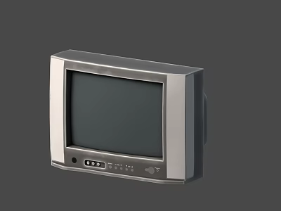 Vintage CRT Television With Silver Frame Black Screen And Front Control Buttons Design 3d model