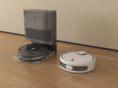 Smart Robot Vacuum Cleaner Automatic Floor Cleaning With Charging Dock On Wooden Floor 3d model