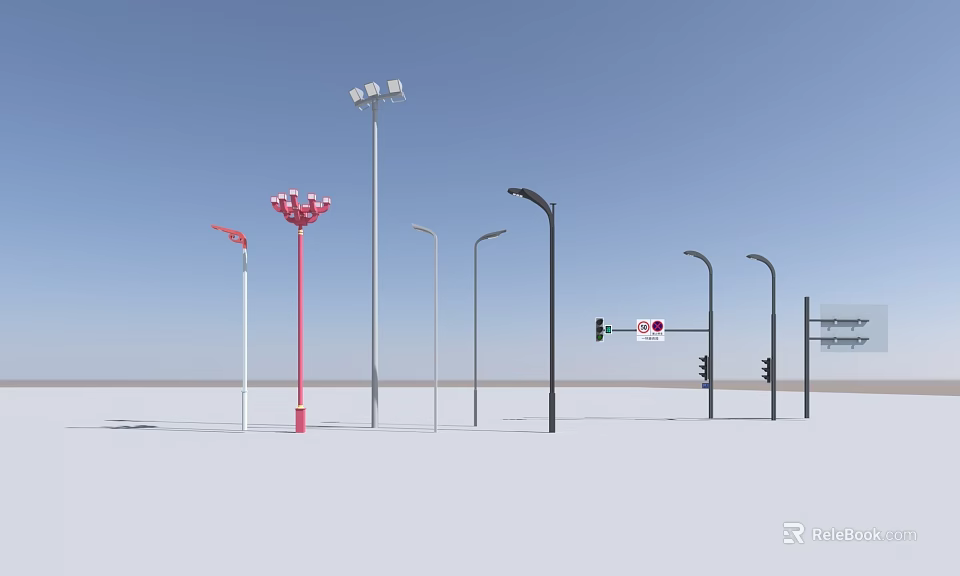 Essential Road Facilities Including Street Lamps Traffic Lights And Lamp Posts 3d model