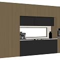 Modern Sideboard Design Featuring Light Wood and Dark Gray Cabinetry and Built in Appliances