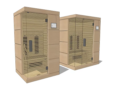 Double Modern Wooden Shower Sauna Cabins Featuring Glass Doors And Interior Design 3d model