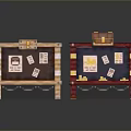 Game Style Brown And Red Chests With Maps And Gold Coins Decoration