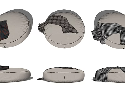 Round Ottoman with Plaid Blanket and Different Pattern Designs for Home Decor 3d model
