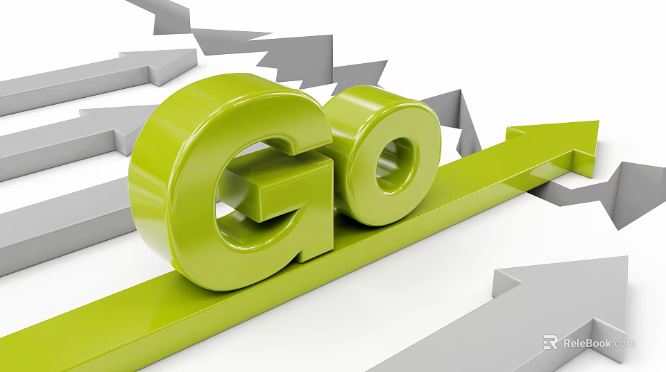 Green 3D GO Letter With Bold Arrow And Broken Gray Arrows Background 3d model 