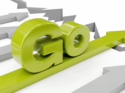 Green 3D GO Letter With Bold Arrow And Broken Gray Arrows Background 3d model