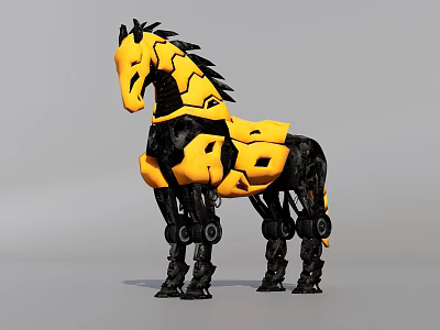 Mechanical Reptile Figure With Yellow And Black Cybernetic Design Details 3d model