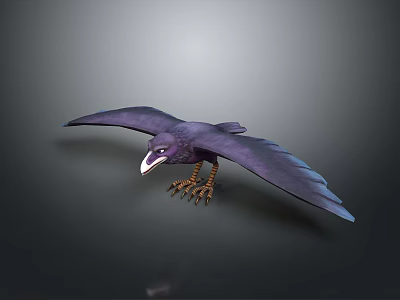 Purple Raven Flying with Spread Wings and Sharp Claws on Dark Background 3d model