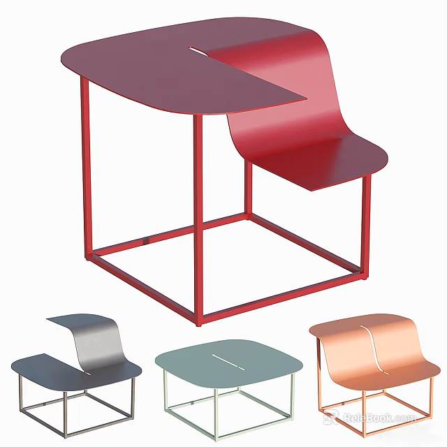 Modern Leisure Chair Featuring Red Frame Side Table And Multi Color Options 3d model