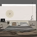 Modern Bedroom Interior With Round Ceiling Light Circular Wall Decor And Comfortable Bed 3d model