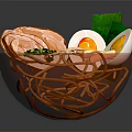 Delicious Ramen Bowl With Soft Boiled Eggs Meat And Green Onions In Red Broth