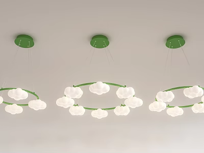 Three Green Base White Shade Circular Pendant Lights Design for Ceiling 3d model