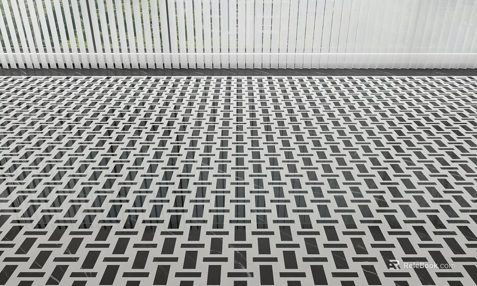 Black And White Geometric Pattern Floor Tiles For Outdoor Patio Design 3d model 