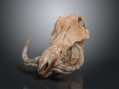 Detailed Ancient Weathered Animal Skull With Curved Horns Skeletal Features And Natural Texture 3d model