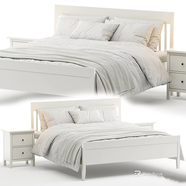 Modern White Bed Bedroom Setup With White Bedside Table And Cozy Bedding 3d model 