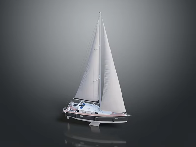 Luxury Sailing Yacht Model With White Sails And Glossy Hull Design 3d model