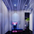 Stylish Modern Bar Interior Featuring Neon Lights Bar Counter Seating And Wine Racks