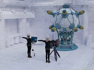 Scenic White Architectural Landscape With Spherical Artwork And Figures 3d model