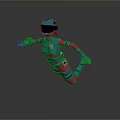 Futuristic Game Movie Character With Blue Pink Armor In Dynamic Running Pose 3D Render Design
