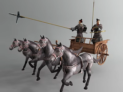 Ancient Horse Drawn Carriage Pulled By Four Horses With People Riding Moving 3d model