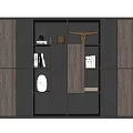 Modern Minimalist Dark Wood Bookcase With Open Shelves Closed Cabinets And Books