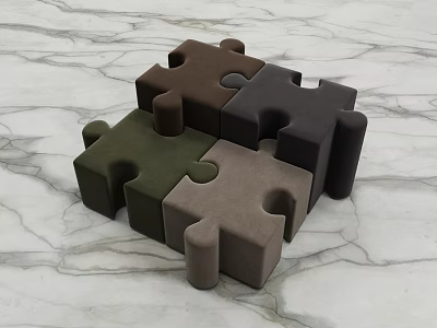 Puzzle Shaped Multi Colored Velvet Sofa Stools On Marble Background 3d model
