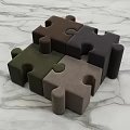 Puzzle Shaped Multi Colored Velvet Sofa Stools On Marble Background 3d model