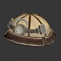 Vintage Miner Safety Helmet With Attached Lamp And Metal Straps