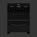 Black Gas Stove Oven Appliance With Open Door Multiple Burners And Grill Rack