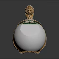 Exquisite Green Jade Pendant With Golden Lion Head And Leaf Base Design