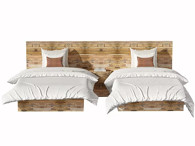 Cozy Single Bed With Wooden Headboard White Bed Sheets And Brown Pillows 3d model