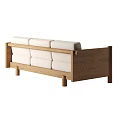 Minimalist Three-Seater Sofa With Natural Wooden Frame And Light Linen Cushions