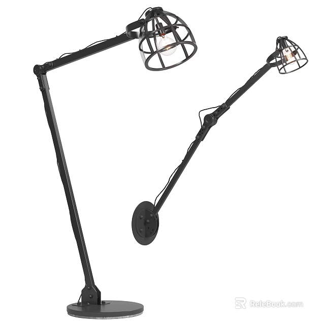 Black Adjustable Arm Floor Lamp Set With Metal Shade And Round Base 3d model 
