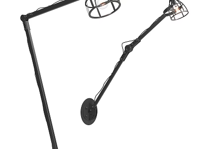Black Adjustable Arm Floor Lamp Set With Metal Shade And Round Base 3d model