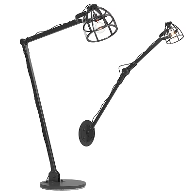 Black Adjustable Arm Floor Lamp Set With Metal Shade And Round Base 3d model