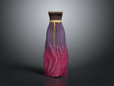 Elegant Strapless Dress With Purple To Pink Gradient And Yellow Belt Design 3d model