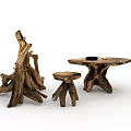 Rustic Wooden Coffee Table Featuring Natural Wood Grain Irregular Shape And Tree Stump Decor